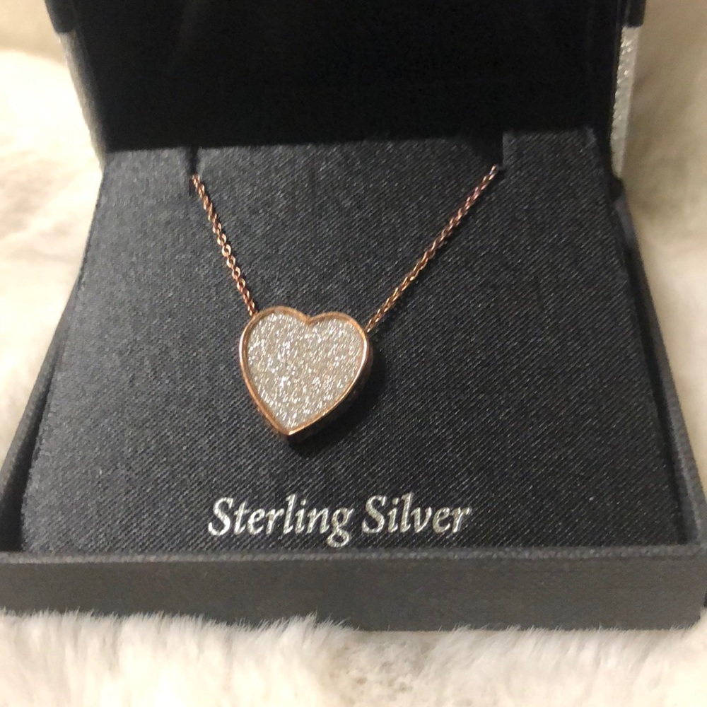 Rose gold heart silver necklace new in box